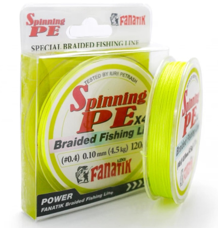 Шнур Fanatik Spinning PE X4 120 m (#0,4) 0.10 mm 4.5 kg Yellow (SPEX412004Y)