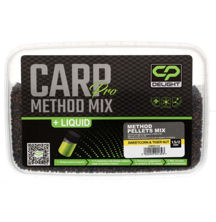 Прикормочний мікс Carp Pro Delight Method Pellets Mix 1.5/2мм Sweetcorn&Tiger Nut + Ліквід (CPMPST1,5-2)